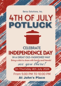 White Professional 4th Of July Potluck Party A5 template