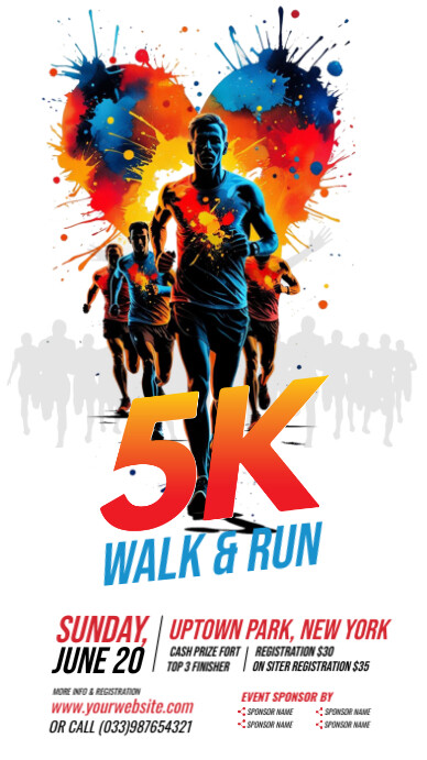White Professional 5k Run & Walk Event Instagram Story template