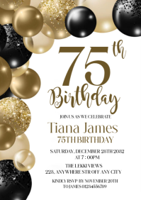 White Professional 75th Birthday Party  A5 template