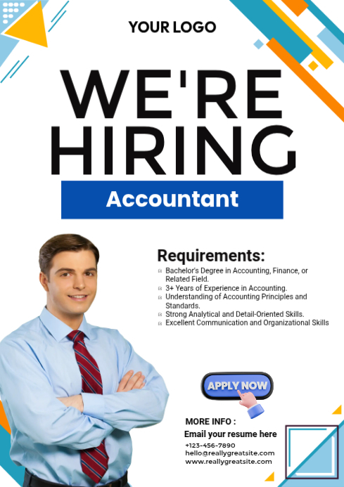 White Professional Accountant Job Hiring A4 Template | PosterMyWall