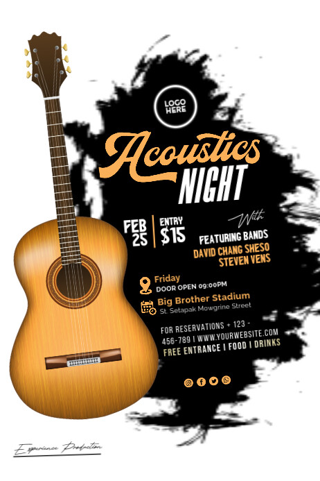 White Professional Acoustic Night Poster Cartaz template
