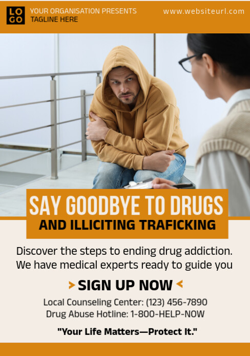 White Professional Anti Drug Abuse  A5, campaign poster template