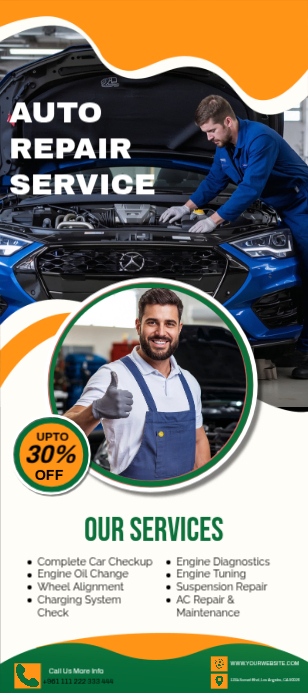 Plantilla de White Professional Auto Repair Service Rack Card ...