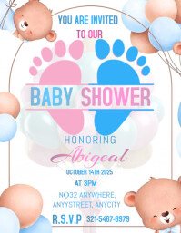 White Baby Shower Invitation 传单(美国信函) Template