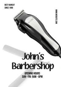 White Professional Barbershop A3 template