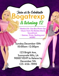 White Professional Barbie And Friends Birthday Invitation Flyer (us Letter) template