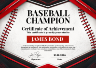 White Professional Baseball Achievement Certificate A4 template