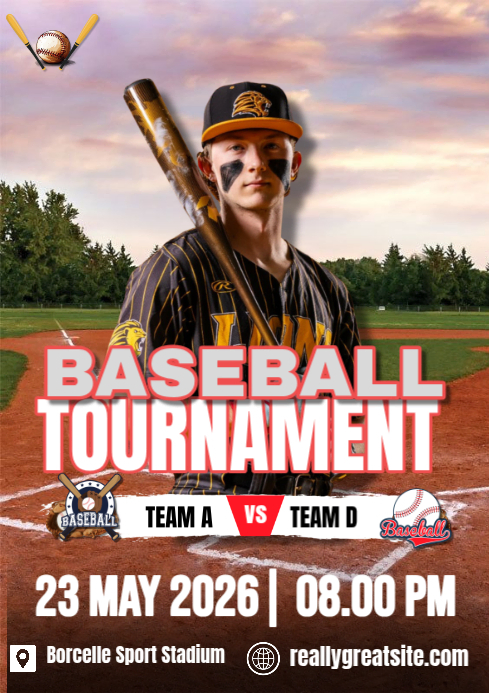 White Professional Baseball Tournament A4 Template | PosterMyWall
