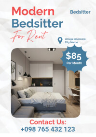 White Professional Bedsitter Room To Let Flyer Template A4