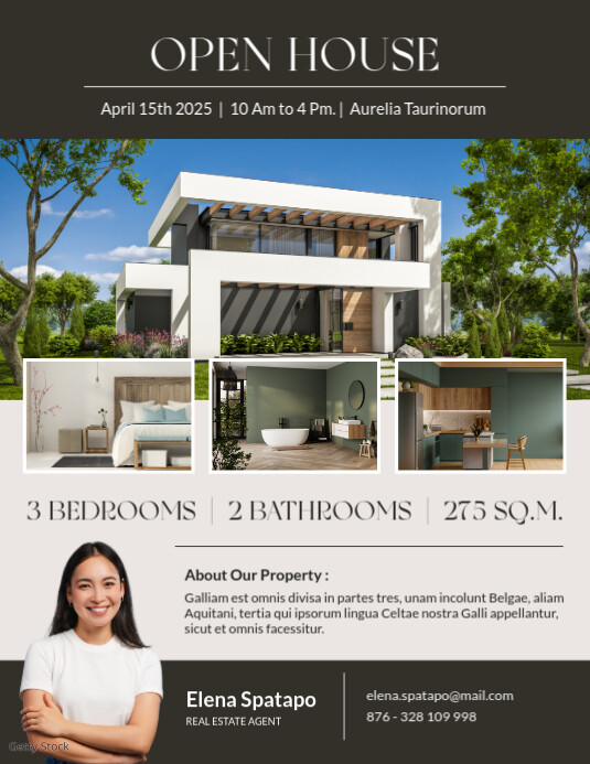 White Professional Black And White Open House Flyer Real Estate Advertising 2025 2026 2027 2028 2029 Ulotka (US Letter) template