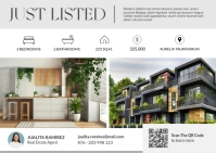 White Professional Black And White Open House | Just Listed | Real Estate Postcard Advertising 2025 template