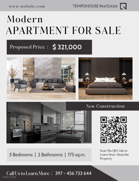 White Professional Black And White Real Estate Advertisement Apartment For Sale Open House Flyer (us template