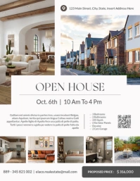 White Professional Black And White Real Estate Flyer Open House Advertising 2025 2026 2027 2028 2029 Løbeseddel (US Letter) template
