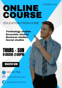 White Professional Blue and Black online course And  A2 template