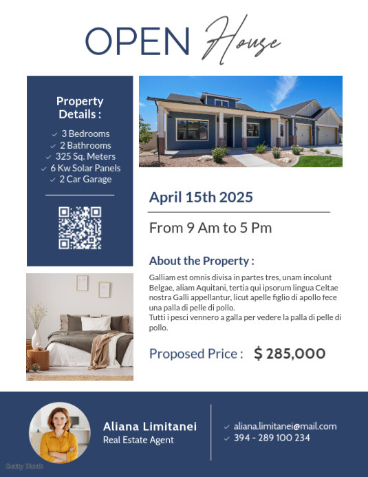 White Professional Blue And White Modern Open House Real Estate Flyer Advertisement 2025 2026 2027 2 Volantino (US Letter) template