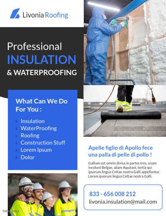 White Professional Blue White And Black Professional Insulation And Waterproofing Services Advertisi Flyer (US Letter) template