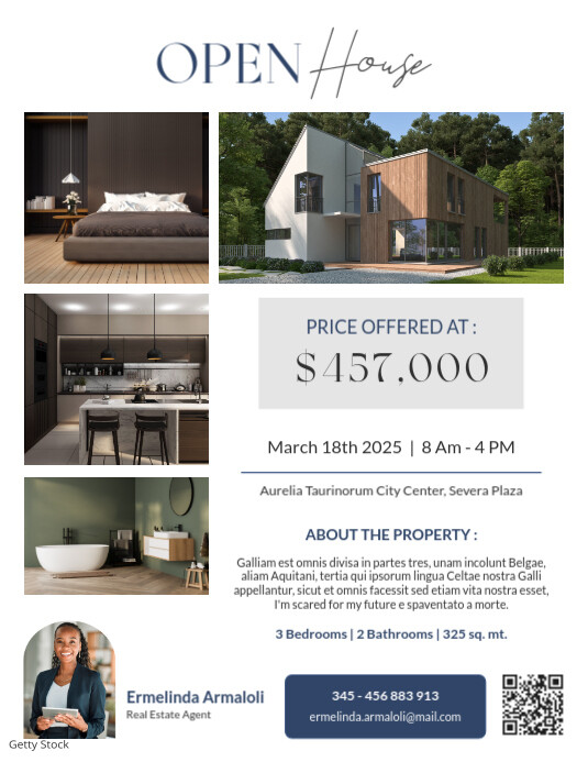 White Professional Blue White Grey Modern Open House Flyer Real Estate 2025  Flyer (us Letter) template