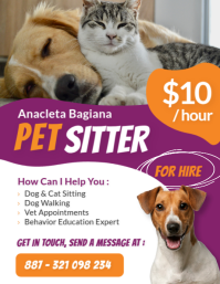 White Professional Bright Pet Sitter Flyer Template – Dog & Cat Care, Walking & Pet Services Flyer ( Iflaya (Incwadi ye-US)