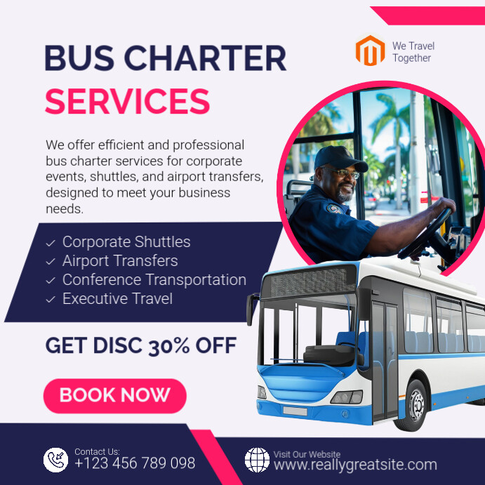 White Professional Bus Charter Services Instagram Post Template
