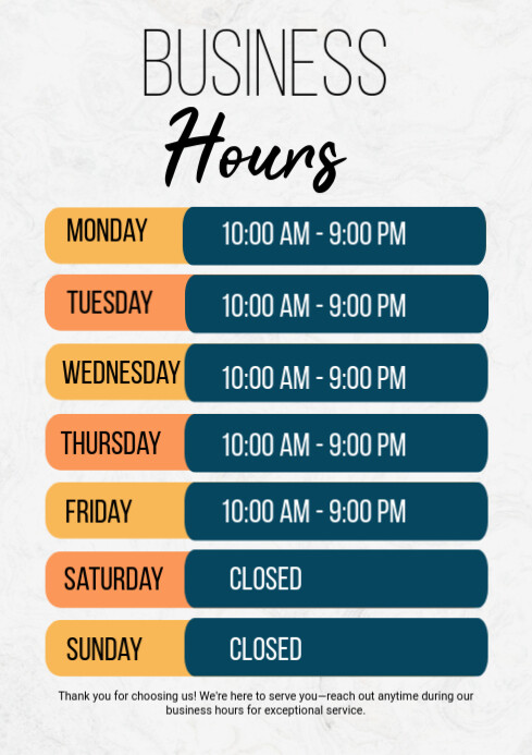 Program Hours Design White Professional Business Hours A1 Template | PosterMyWall