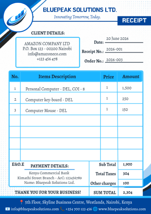 Example A5 Receipt Putih Business Receipt A5 Templat | PosterMyWall