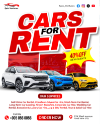 White Professional Car Auto Rental Vehicle Hire Self Drive Cars For Rent Services Business Promotion Instagram Portrait template