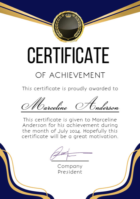 White Professional Certificate Of Achievement A4 Template | PosterMyWall
