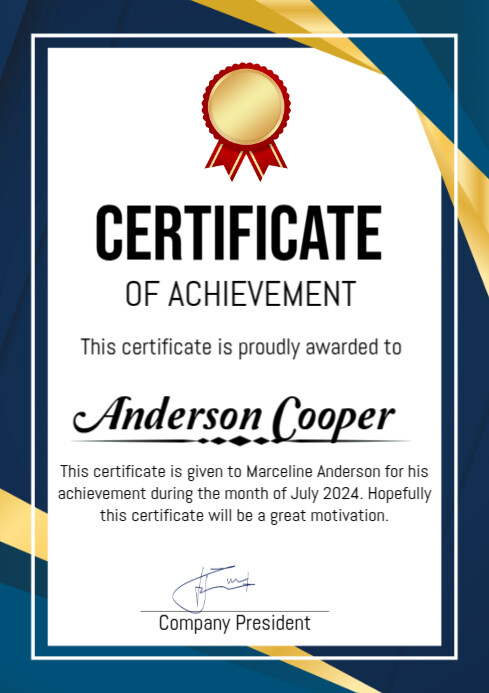 White Professional Certificate Of Achievement A4 Template | PosterMyWall