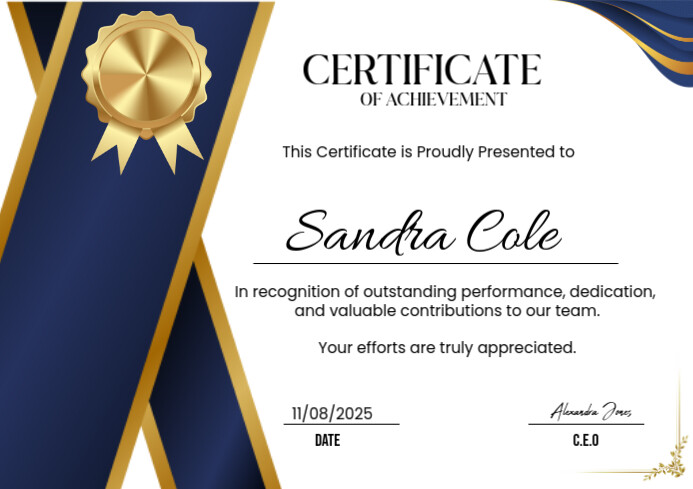 White Professional Certificate Of Achievement A4 template