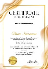 White Professional Certificate Of Achievement A4 template