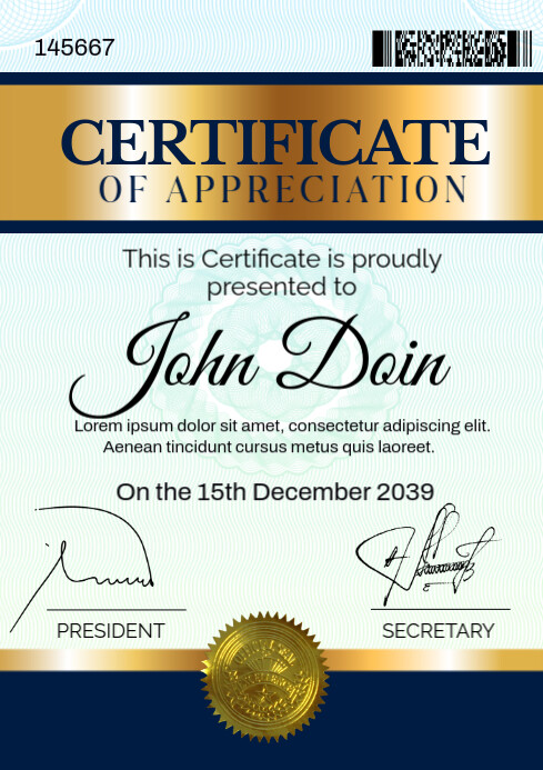 White Professional Certificate Of Appreciation  A3 template