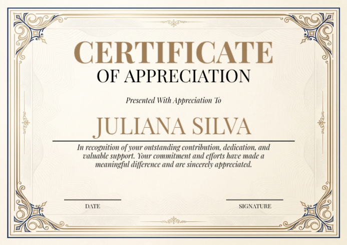 White Professional Certificate Of Appreciation A4 Template | PosterMyWall