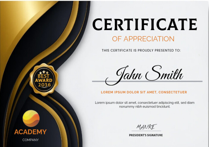 White Professional Certificate Of Appreciation A4 template