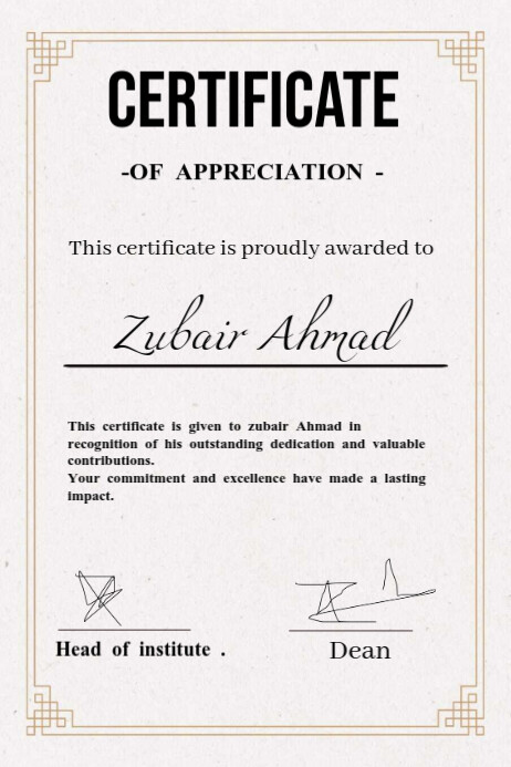 White Professional Certificate Of Appreciation  Poster template