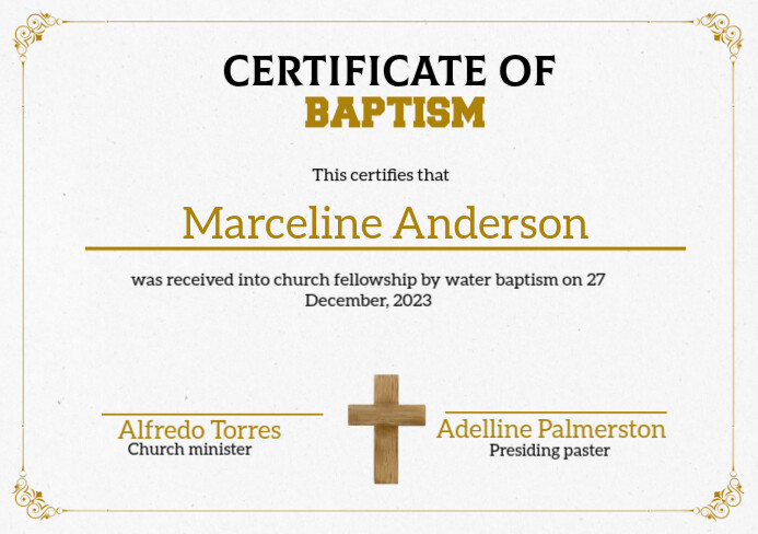 White Professional Certificate Of Baptism A5 template