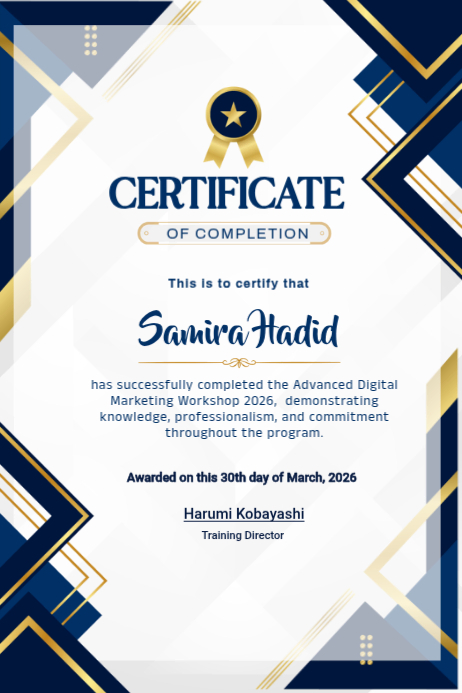 White Professional Certificate of Completion Poster Templat | PosterMyWall
