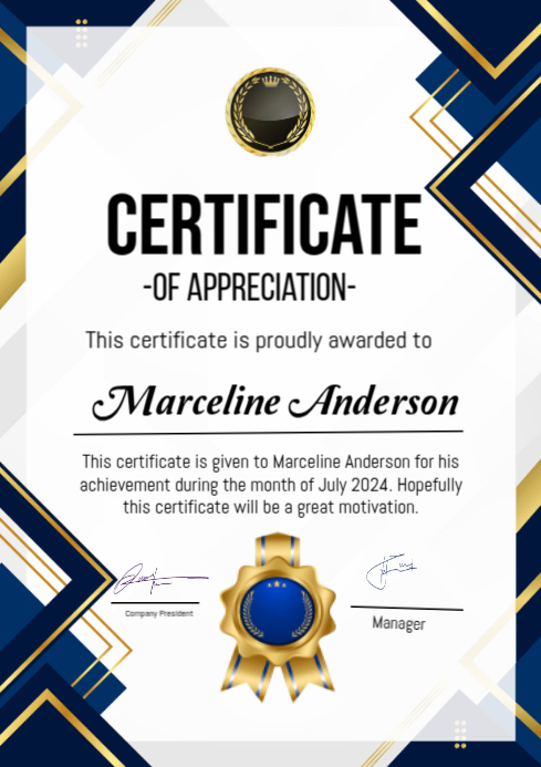 White Professional Certificate Of Completion  A4 template