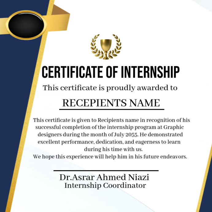 White Professional Certificate Of Internship Program  Instagram Post template