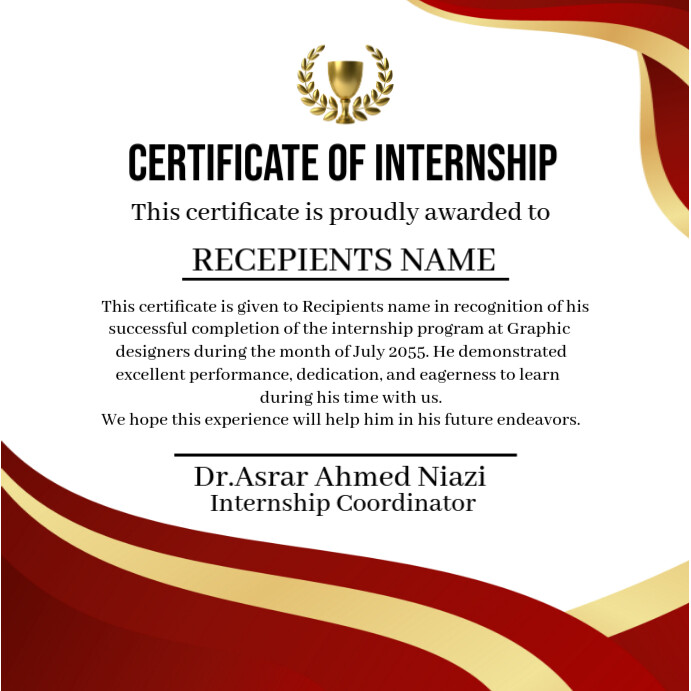 White Professional Certificate Of Internship  Instagram Post template