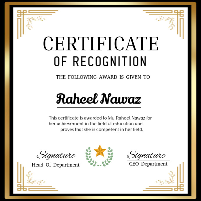 White Professional Certificate Of Recognition  Instagram Post template