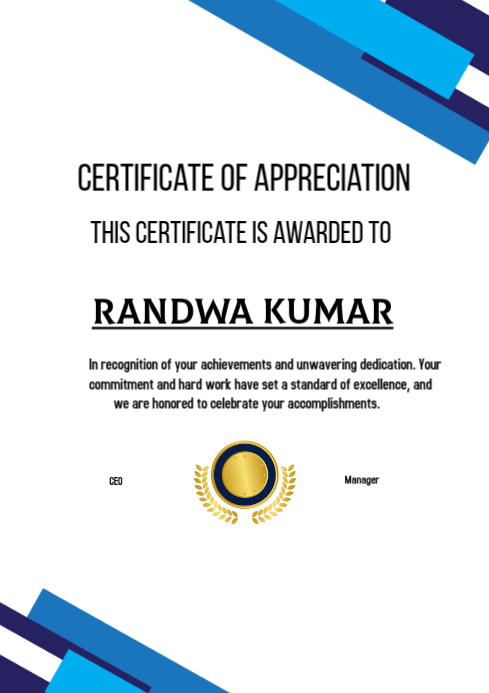 White Professional Certificate Of Recognition Editable Customizable A4 template