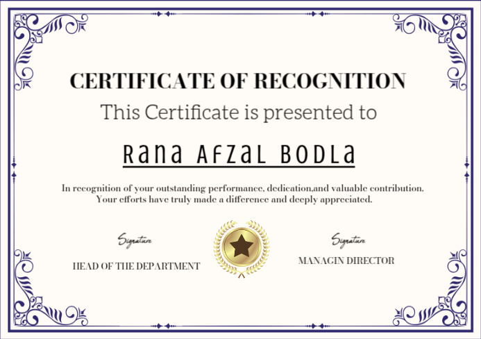 White Professional Certificate Of Recognition Editable Customizable A5 template