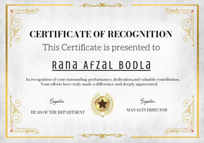 White Professional Certificate Of Recognition Editable Customizable A5 template