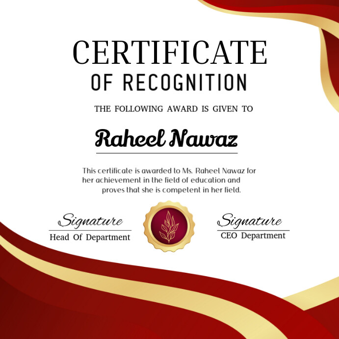 White Professional Certificate Of Recognition Instagram Post Template ...