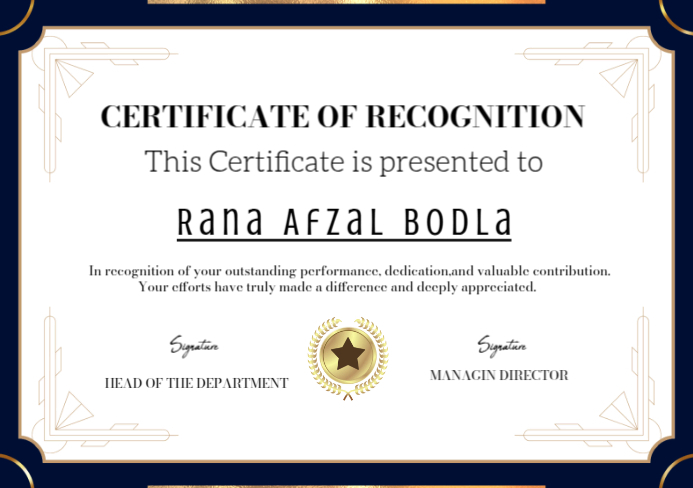 White Professional Certificate Of Recognition Editable Customizable A5 template
