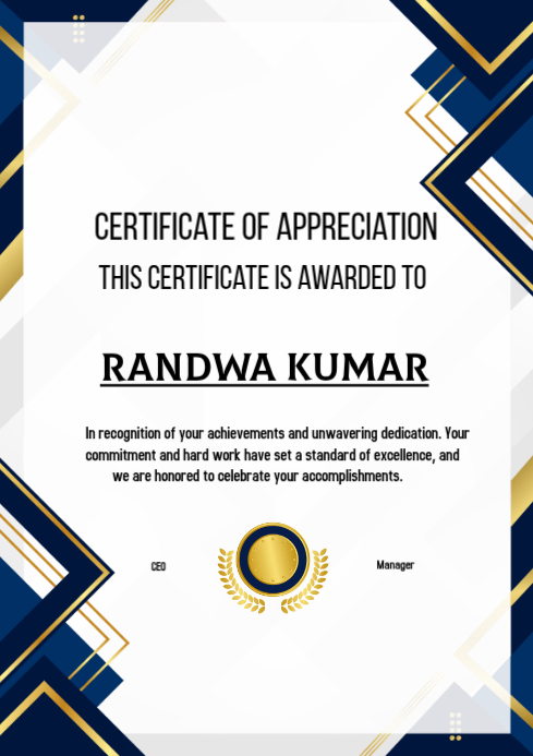 White Professional Certificate Of Recognition Editable Customizable A4 template