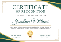 White Professional Certificate of Recognition A5 template