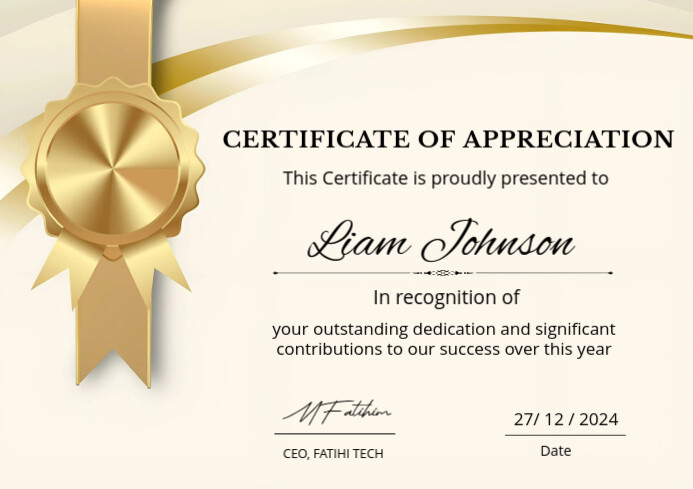 White Professional Certificate Of Appreciation A4 template