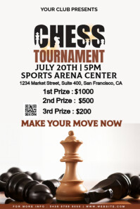 White Professional Chess Tournament  Poster template
