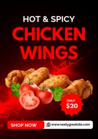 White Professional Chicken Wings Poster Template – Spicy Crispy Wings Promotion A2